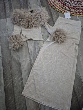 OW Collection Skirt Set Faux Fur Trim 2-PC Set S NWT